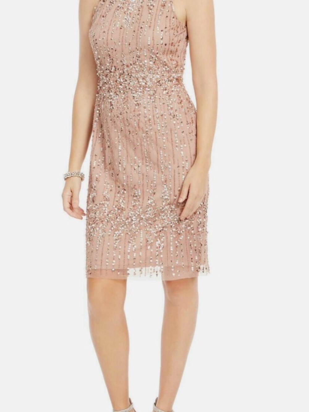Adrianna Papell Blush Sequin Halter Midi Dress
